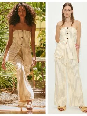 Simon Miller Mori Strapless Linen Stripe Top in Cream